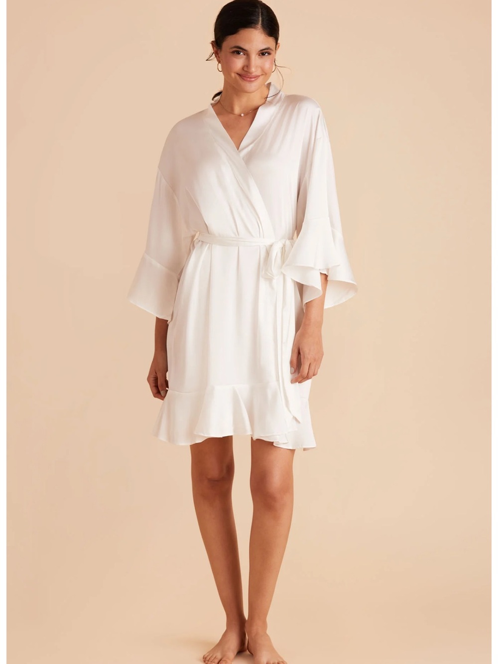 Never worn - Birdy Grey Ivory Satin Wrap Robe with Ruffle Hem
